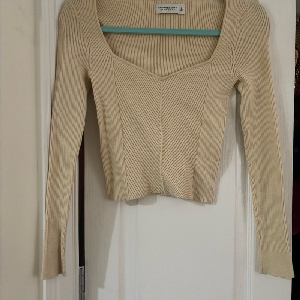 Cream Long Sleeve Ribbed Top